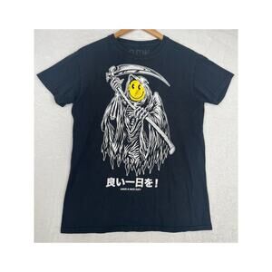 SCW Grim Reaper Smiley Face Baby Tee Black Graphic Tee Japan Streetwear size S